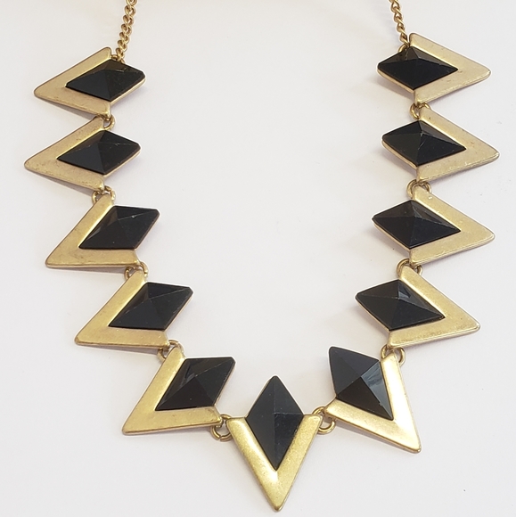 Unique Goldtone & Black Diamond Crystal Necklace - Picture 7 of 9